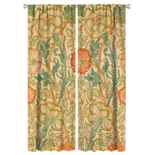 Vintage Plant Curtains, Kennet William Morris Art Deco Drapes, Flower Classic...