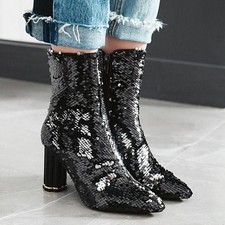 Runway Women's Sequin Ankle Boots Ladies High Heel Pointed Toe Club Party Shoes