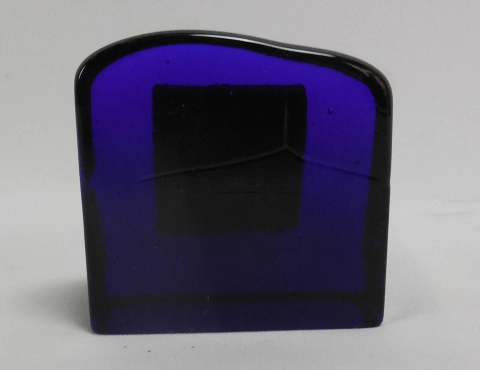 Vintage Cobalt Blue Glass Paperweight with Religious Metal Plaque - Image 4 of 4