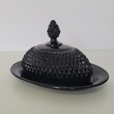 Vintage Indiana Glass Tiara Exclusives Black Diamond Point Covered Butter Dish