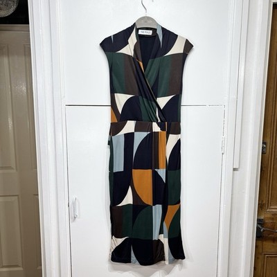 The Fold Vicenza Dress Multicolour Sleeveless Below Knee Stretch Lined UK 12 US8