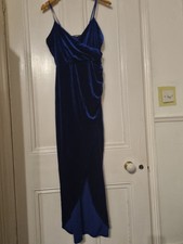 Quiz Bright Blue Stretch Velour Sleeveless Maxi Dress In Size 16