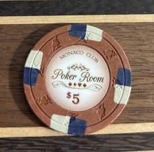 $5 Monaco Club Poker Room Casino Poker Chip