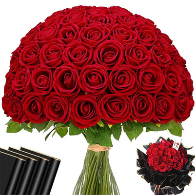 Rote Samt Rosen Real Touch Kunstblumen Hochzeit Brautstrauß Deko 