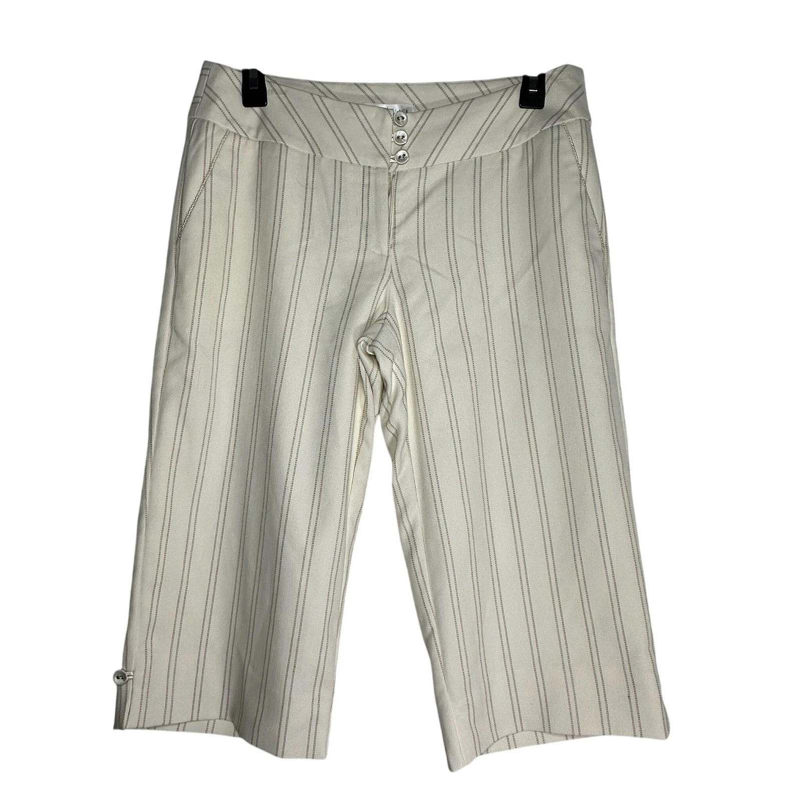 White House Black Market Pinstripe Capri Pants Cream Brown Size 6 Cropped