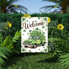 St. Patrick's Day Garden Flag Green Truck Shamrock Lucky Welcome Yard Decor