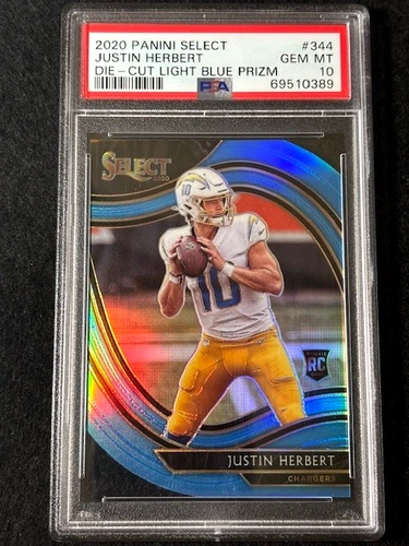 2020 Select Field Level Die-Cut Light Blue Prizm Justin Herbert RC #344 PSA 10