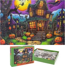 Halloween Jigsaw Puzzles with 1:1 Reference Poster, 20.4 × 14.4inch for Adults 