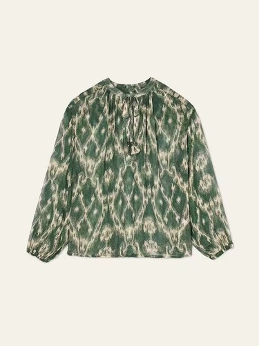 französisches Top Mode Fleckdruck V-Ausschnitt Krawatte locker Langarmshirt Damen - Bild 3 von 15