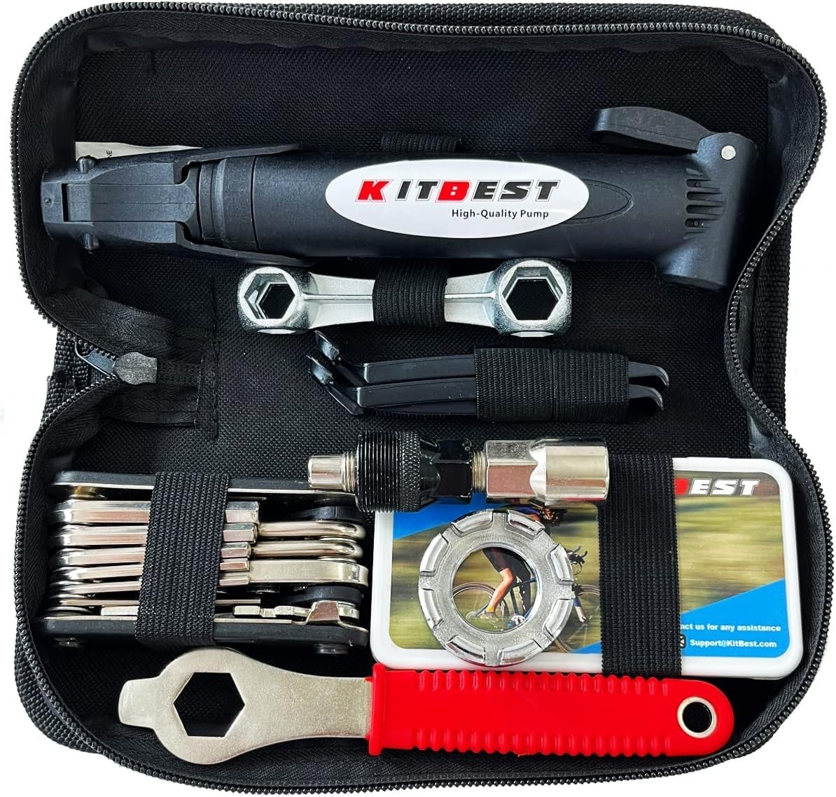 Bike Repair Kit Bicycle Repair Bag with Tire Pump, Portable 