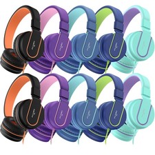 Headphones Bulk 10-Pack for K-12 School Classroom, On-Ear Wired Headset with ...