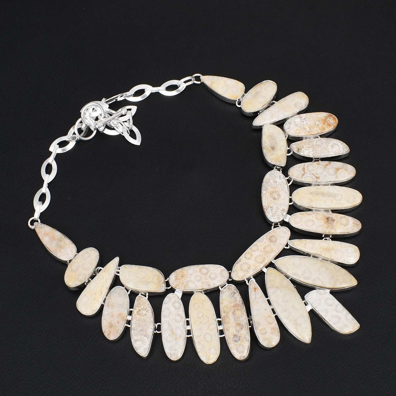 Fossil Coral Gemstone Handmade Big Necklace Jewelry 125 Gms LBN-9378