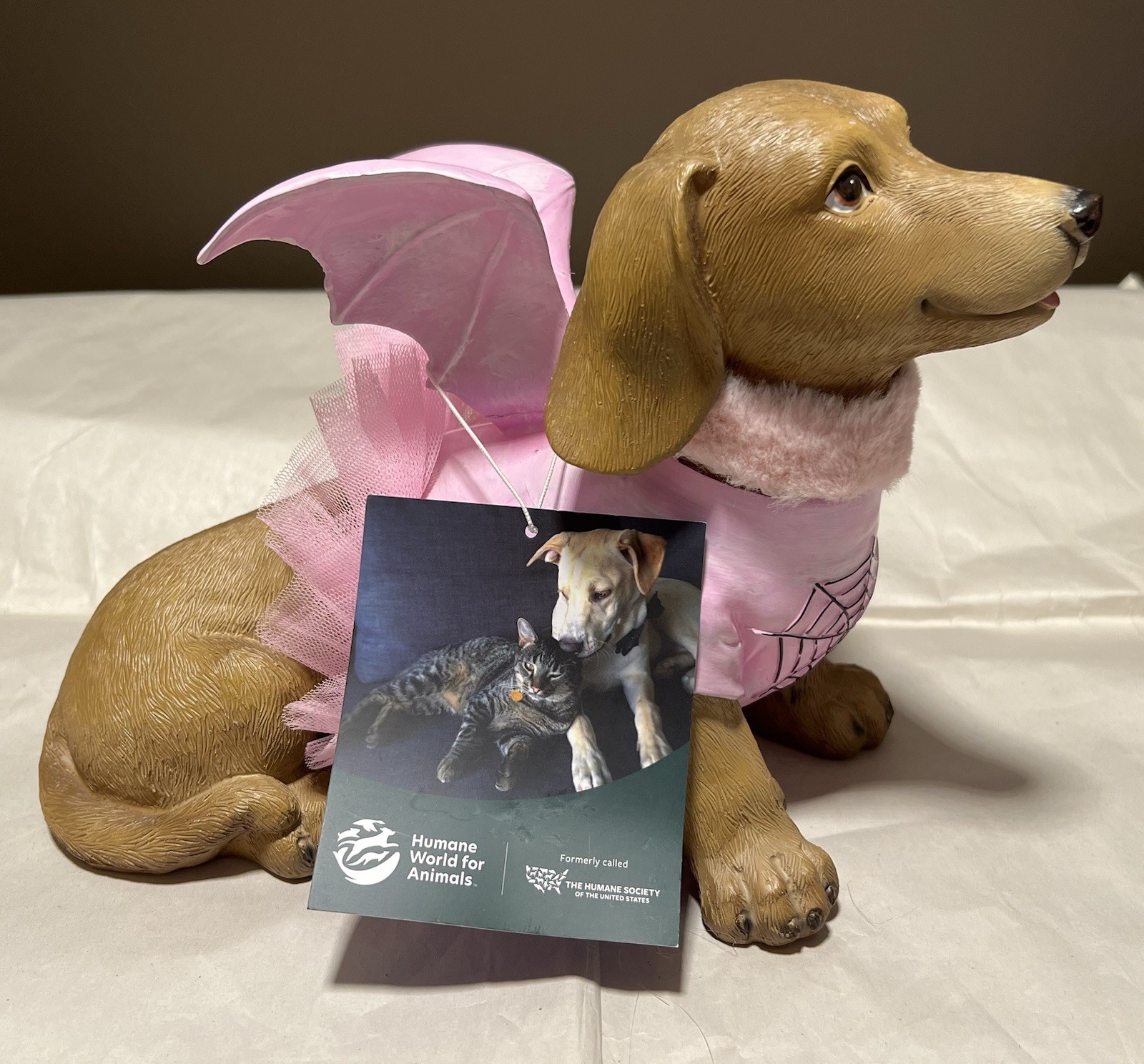 Humane Society Halloween Dachshund In Pink Bat Costume  11” Resin Figurine NWT