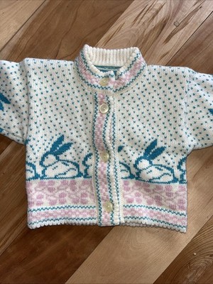Vintage Brandless Handmade Bunny Baby  Cardigan 18-24 Months Wool