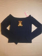 Modern Lux Women's Teddy Bear Long Sleeve Graphic T-Shirt Navy Blue S