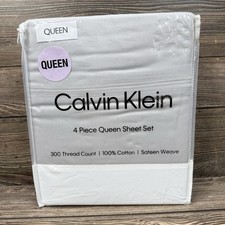 CALVIN KLEIN 4-Piece Queen Sheet Set 300 TC 100 Cotton Sateen Weave Gray NWT