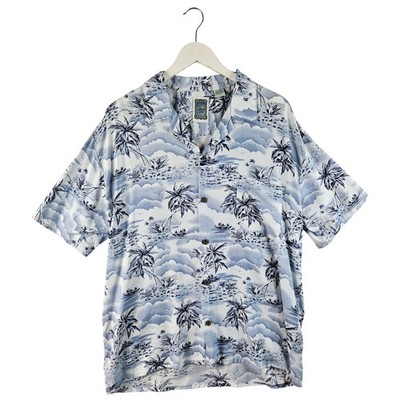 Ocean Current Herren Hawaiihemd Palmen Print Blau Medium M