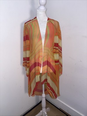 Silk 100% Oranges Red Green Kimono Large Boho Classic