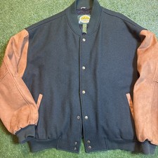 Vtg Cabela's Wool Leather Varsity Letterman Jacket Coat Mens Size XL Green Snap