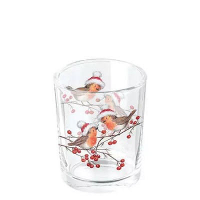 Teelichthalter, Glas CHRISTMAS ROBINS Ambiente | Weihnachten, Rotkehlchen