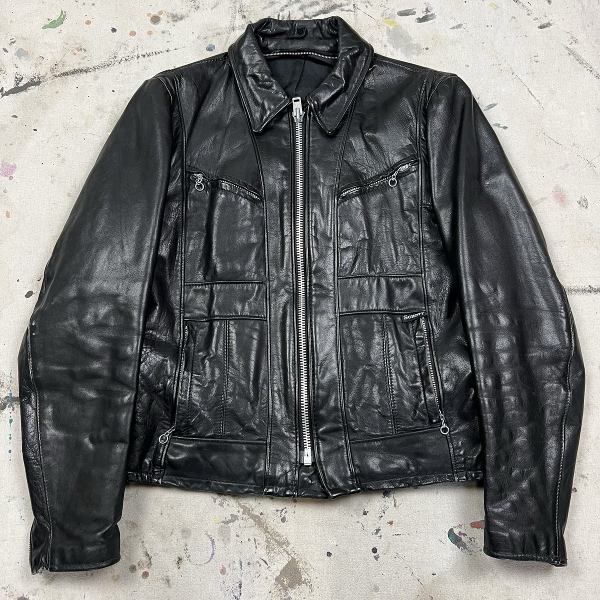 90s old Schott ナイロンジャケット M 美品 Vintage 90s Schott 102 Mod Style Black Leather Jacket Half Belt Sz