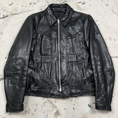 Vintage 90s Schott 102 Mod Style Black Leather Jacket Half Belt Sz