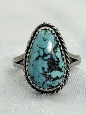 Classic Handcrafted Southwestern Natural Turquoise Ring, Sterling, Size 7