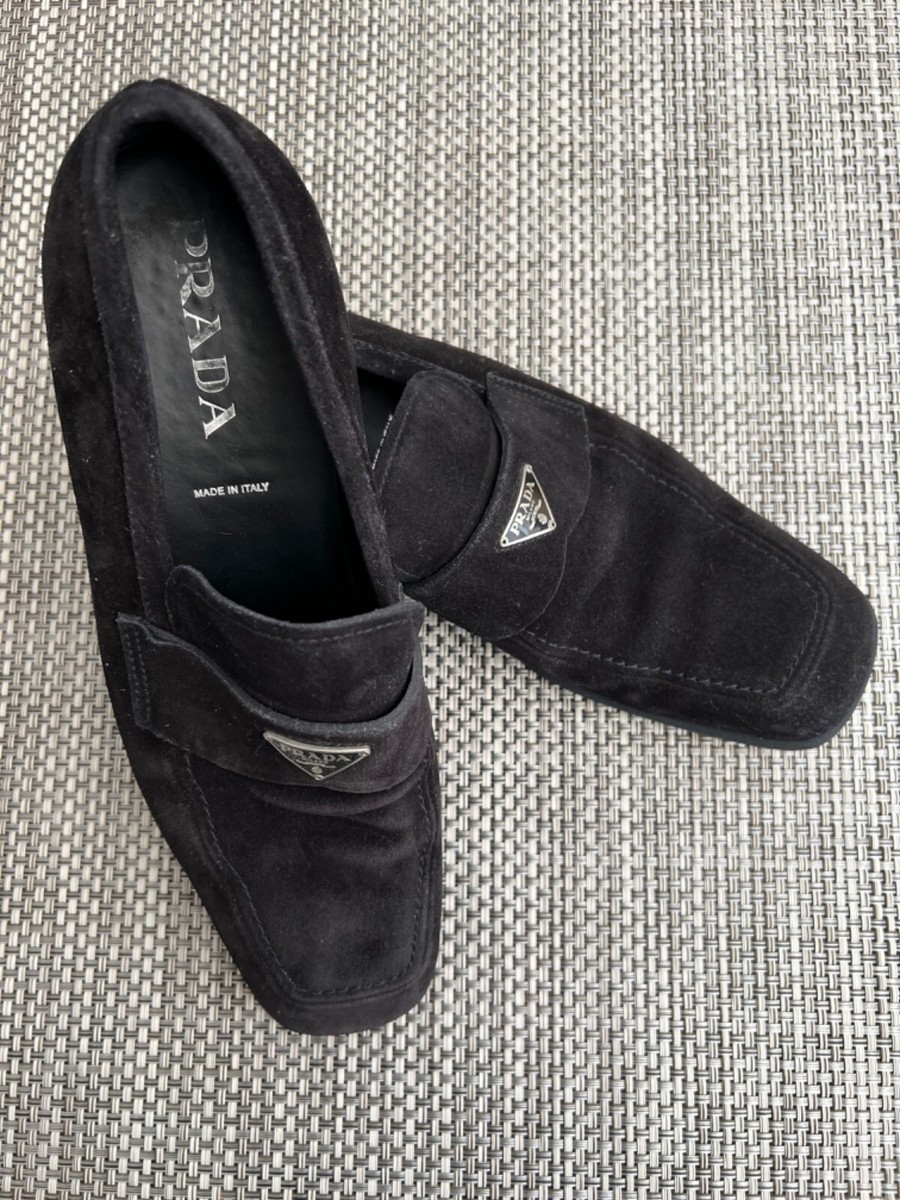 Prada Black Suede Men’s Slip-On Loafers with Gold Logo Men main image 4