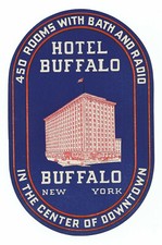 Authentic Vintage Luggage Label ~ HOTEL BUFFALO ~ Buffalo, New York