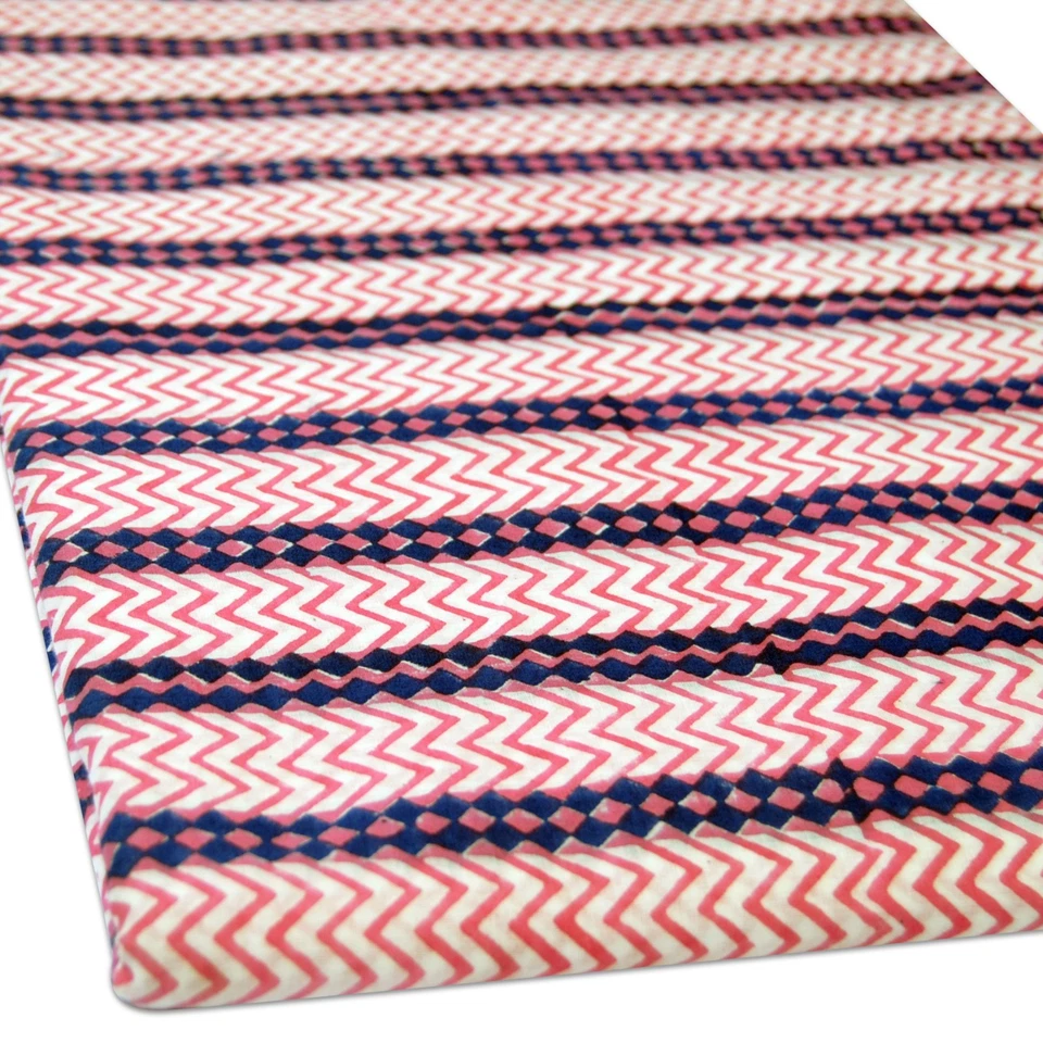 Wooden Block Printed Indian Cotton Fabric Handmade Dressmaking Sewing 5 Yards A - Image 4 of 4