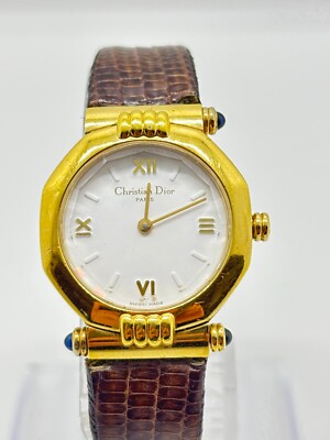 Exc+5] Christian Dior 64151 Gold White Octagon Quartz Women's