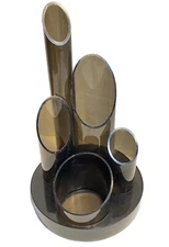 Pen Pencil Organizer Desk Top Caddy Acrylic Vtg Smoke Gray Vtg 