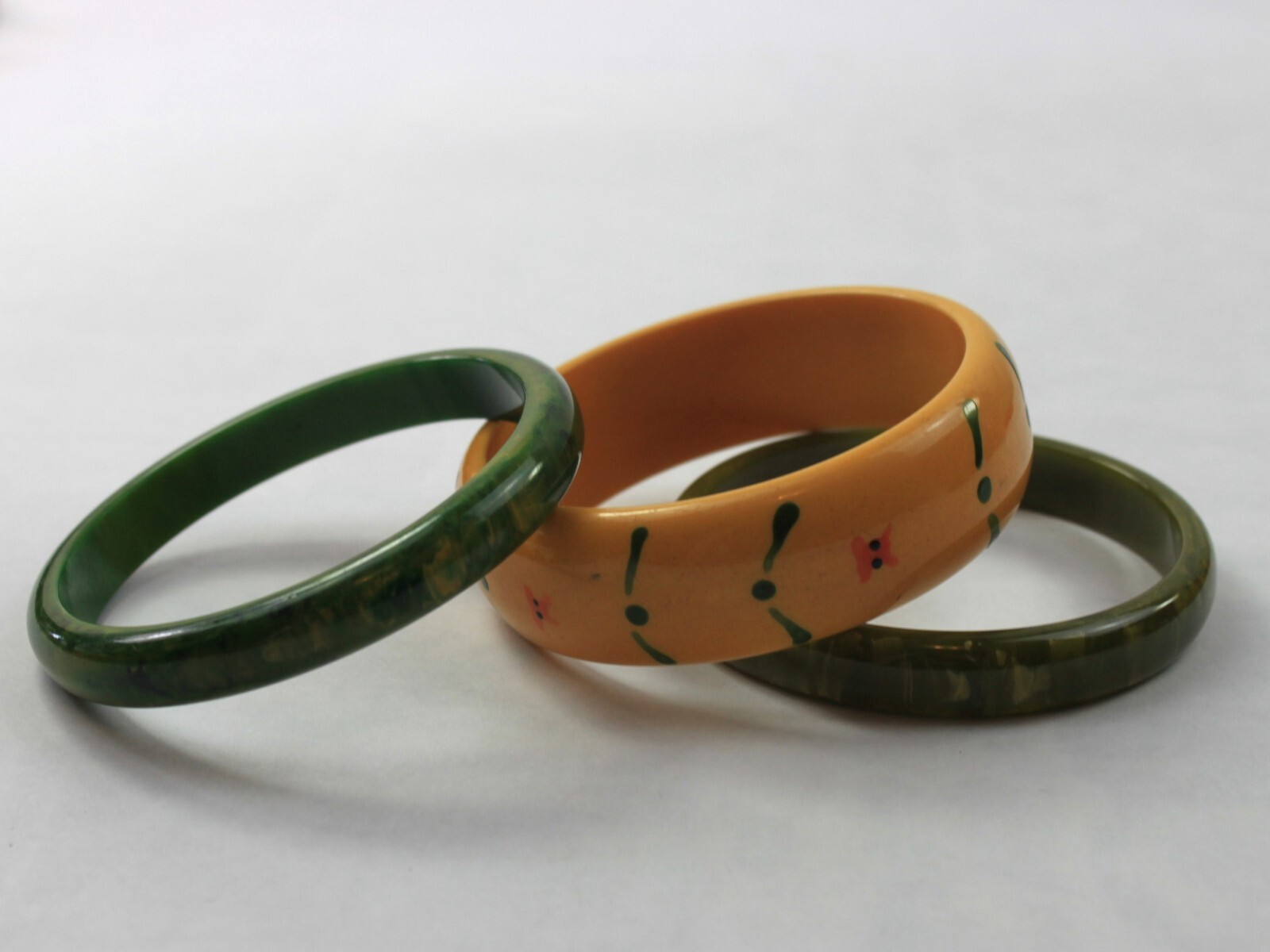 Bakelite Bangle Stack Set Butterscotch Painted Sp… - image 3