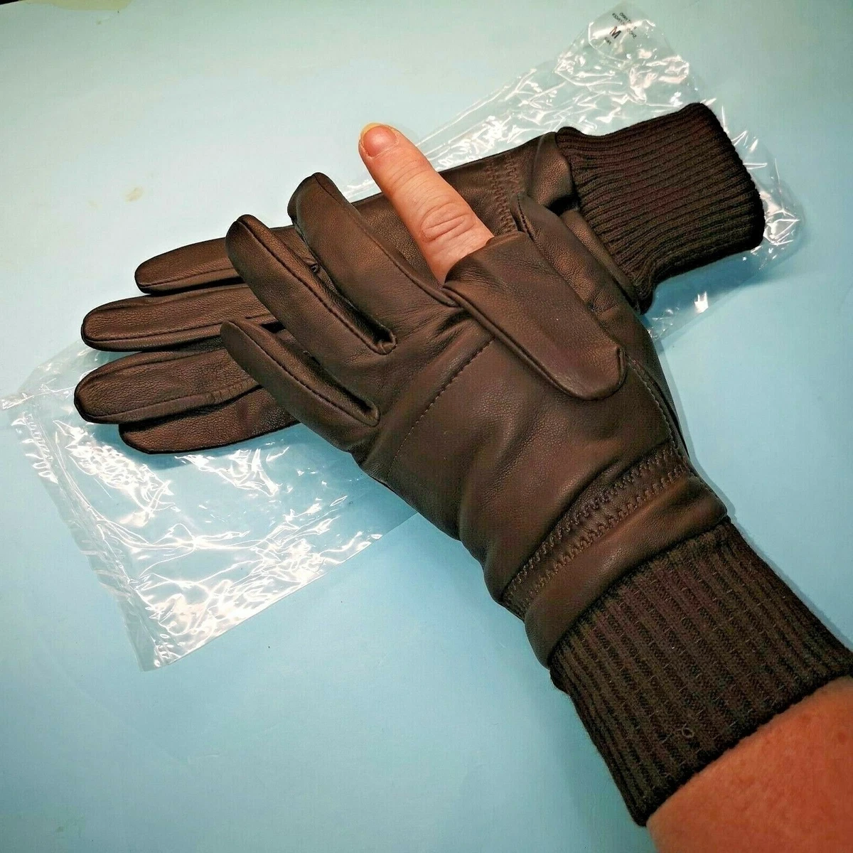 LEATHER SHOOTING GLOVES LT & RT TRIGGER FINGER FLEECE LINED Size