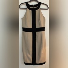 Ann Taylor Dress Women’s 6 Beige Sleeveless Black Color Block Sleeveless
