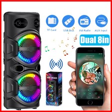 Dual 8'' Portable Speaker Sub woofer Deep Bass Audio Sound Party System w/ Mic