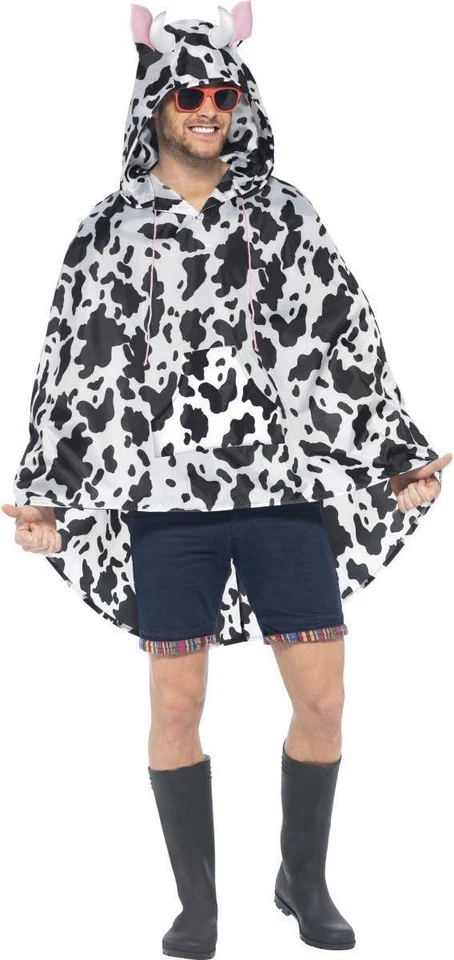 Poncho Vaca Smiffys Festival Novedad Adulto Unisex Vaca Fiesta con Bolso con Cordón Foto 2 de 3