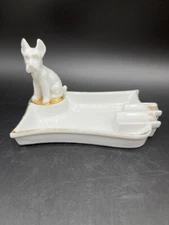 Scottie Dog Ashtray Gold Trim White Ceramic Vintage MCM Goldcastle Made In Japan