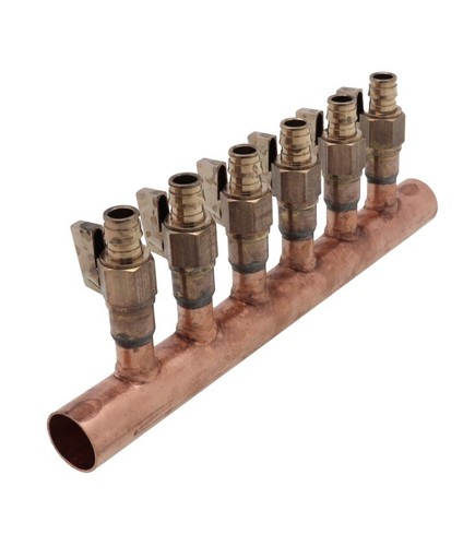 1" Copper Manifold w/ LF Brass 1/2" ProPEX Ball Valve, 6 Outlets (LF2500600)