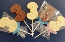 BELGIAN CHOCOLATE 3RD/3 YEAR OLD BIRTHDAY/ANNIVERSARY LOLLIPOPS/PARTY BAG FILLER