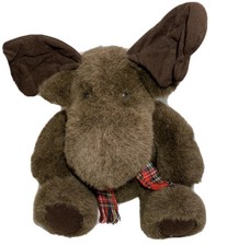 RUSS Plus Plush Moose Stuffed Animal 12" sitting with plaid ribbon Sample