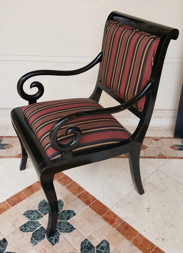 SILLA DE COMEDOR HOLLYWOOD REGENCY LACA NEGRA J. ROBERT SCOTT 8 PIEZAS AÑOS 80 Foto 4 de 4