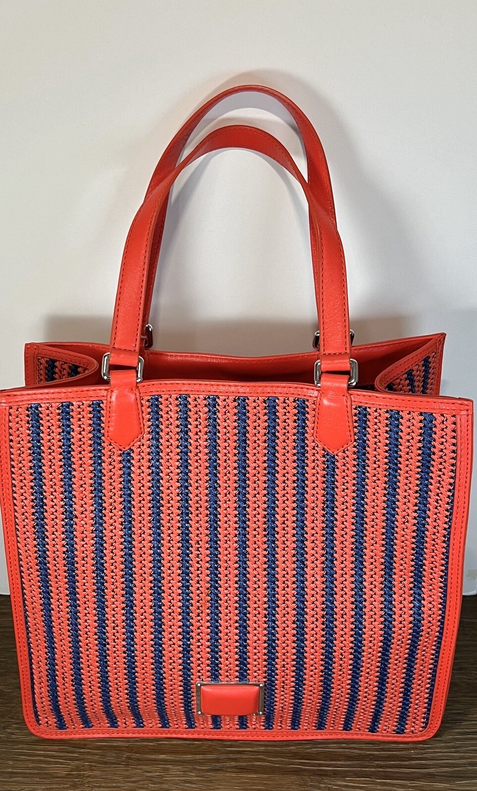 MARC JACOBS Large Tote SAMI Red Orange Navy Woven… - image 2