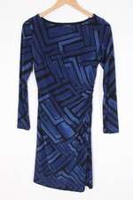 Lauren Ralph Lauren 2P Blue Geo Pattern Wrap Gather Long Sleeve Dress