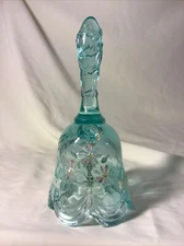 FENTON Signed T. SANFORD Glass Green Bell Bows Drape CORALENE
