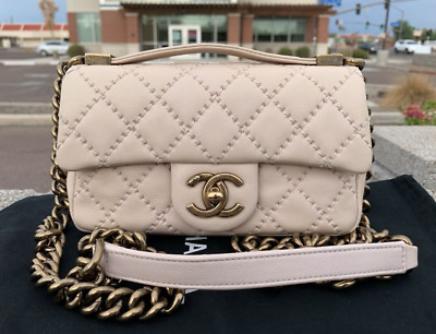 CHANEL Easy Carry Diamond Stitch Beige Lambskin Small Flap Bag (READ)