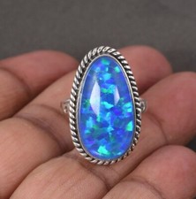 925 Sterling Silver Twisted Rope Synthetic Opal Gemstone Engagement Ring Gift