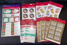 Vintage NEW Sealed Hallmark Stickers Seals Lot Of 10 Packs Angels Santa Foil