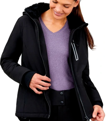 Free Country Women's Black Water Resistant 3-Layer Softshell Snow Jackets #350 - Picture 3 of 4