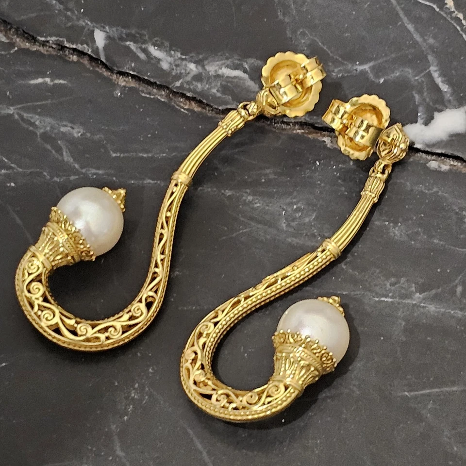 Pendientes colgantes Konstantino 18k perlas flamencas diamantes Foto 4 de 4